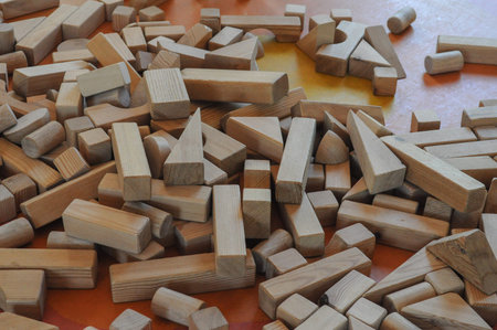 Wooden toy game for little children at kindergardenの写真素材
