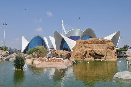 VALENCIA, SPAIN - CIRCA JULY 2016: Oceanografic (meaning Oceanographic) museum at Ciudad de las Artes y las Ciencias (meaning City of Arts and Sciences)のeditorial素材