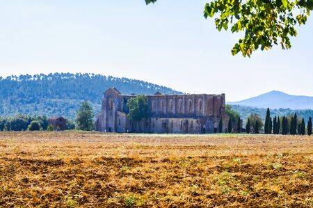 High dynamic range (HDR) Ruins of Abbey of Saint Galgano Cistercian Monastery in Chiusdino, Italyの写真素材