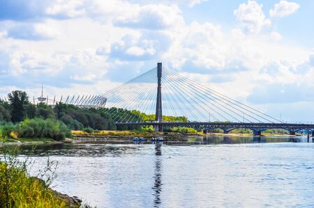 High dynamic range (HDR) Bridge over Vistula river aka Wisla in Warsaw, Polandの写真素材