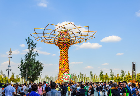 MILAN, ITALY - SEPTEMBER 10, 2015: High_dynamic_range (HDR) Albero della Vita meaning Tree of Life at Italy pavilion at the Expo 2015 Feeding The Planet Energy For Life international expositionのeditorial素材