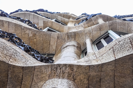 BARCELONA, SPAIN - FEBRUARY 15, 2015: High_dynamic_range (HDR) High_dynamic_range (HDR) Casa Mila in Barcelona aka La Pedrera is an iconic building by Spanish Catalan architect Antoni Gaudiのeditorial素材
