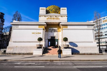 WIEN, AUSTRIA - CIRCA FEBRUARY 2016: High_dynamic_range (HDR) Wiener Secession building with text Der Zeit Ihre Kunst, Der Kunst Ihre Freiheit meaning Time is Art, Art is Freedom and Ver Sacrum meaning Sacred Springのeditorial素材