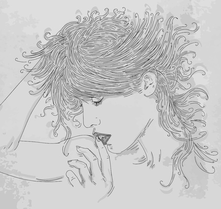 Profile of woman with hair upの写真素材