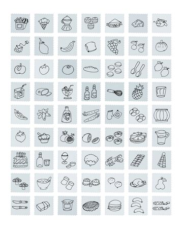 icons for sites selling art crafts and gifts, and stationery. Color pencils rubber paper scissor sharpener panels. elements of anniversaries, Christmas and New Year Easter Carnival Birthday buttons or icons for sites selling cute and humorous food freehanの写真素材