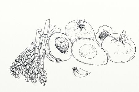 asparagus avocado and tomatoesの写真素材