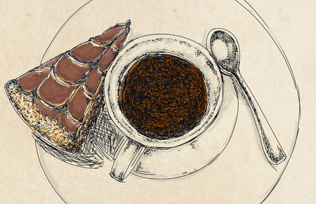 A cup with cake and coffeeの写真素材