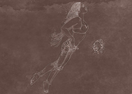 woman with swims and marine elements and bubblesの写真素材