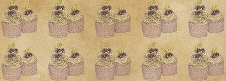 Banners templates with fruit and cream pastries design, vintageの写真素材