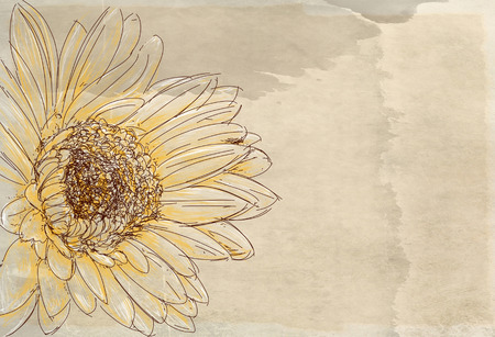 a sunflower antique base with flowersの写真素材