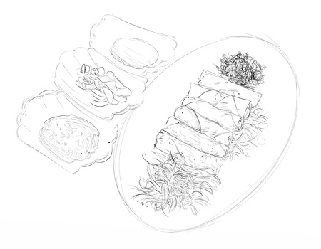 sushy of food and objects related to the kitchenの写真素材