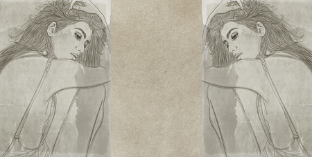 portrait of woman with thick hairの写真素材