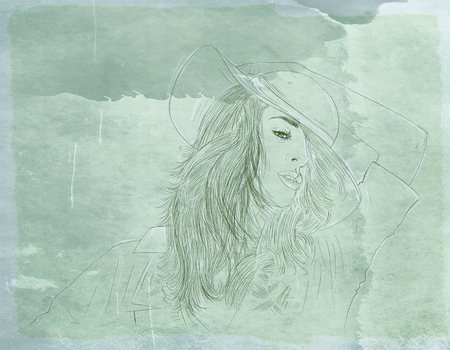portrait of woman with thick hairの写真素材