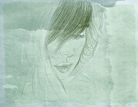 portrait of woman with thick hairの写真素材