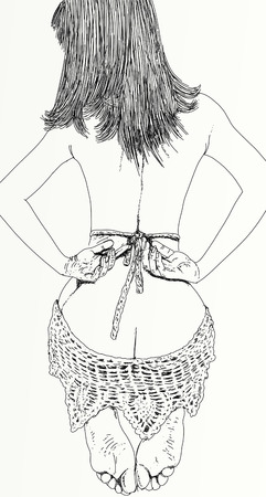 An illustration of a woman with a shy look and bobbed hair.の写真素材
