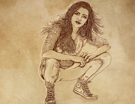 Hand-drawn womanの写真素材