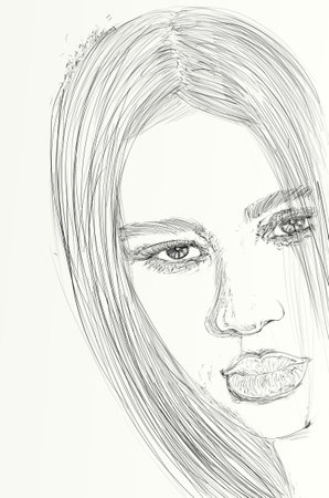 Portrait of a beautiful young woman. Hand drawn illustration.の写真素材