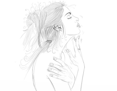Sketch of a beautiful woman with long hair on a white backgroundの写真素材