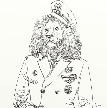 Sketch of a sailor with a lion. Vector illustration.の写真素材