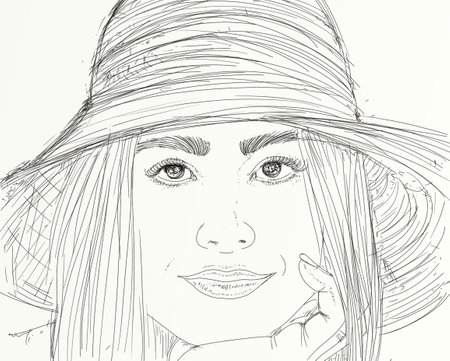 Sketch of a girl in a hat. Vector illustration.の写真素材