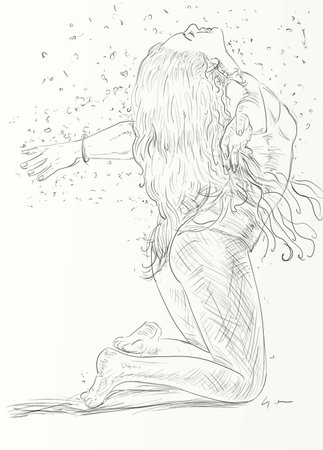 sketch of a beautiful girl in a swimsuit on a white backgroundの写真素材