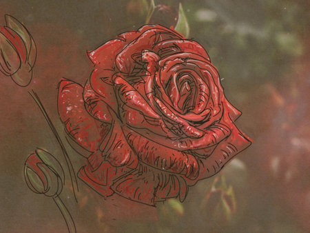 roses on a dark background, drawing from an old photo albumの写真素材