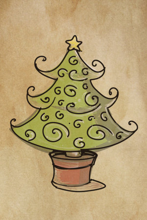 Illustration of a Christmas tree in a pot on a grunge backgroundの写真素材