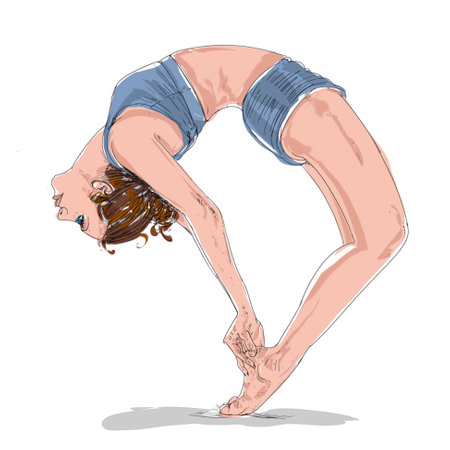 Vector illustration of a beautiful girl doing yoga in the downward facing dog poseの写真素材
