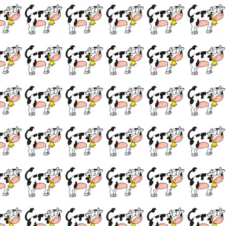 Seamless pattern of cute cartoon black and white cows. Vector illustration.の写真素材