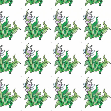 Seamless pattern with flowers and leaves. Hand drawn vector illustration.の写真素材