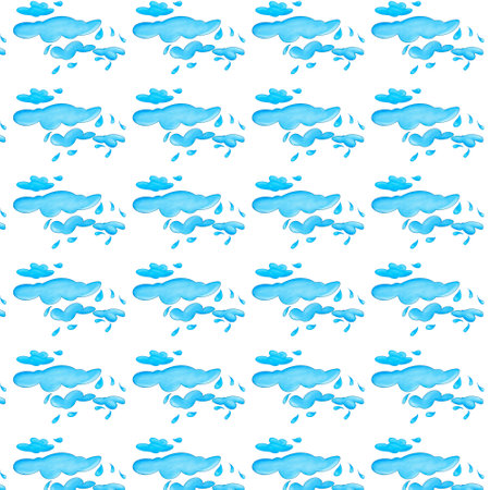 Seamless pattern with blue watercolor clouds on white background.の写真素材