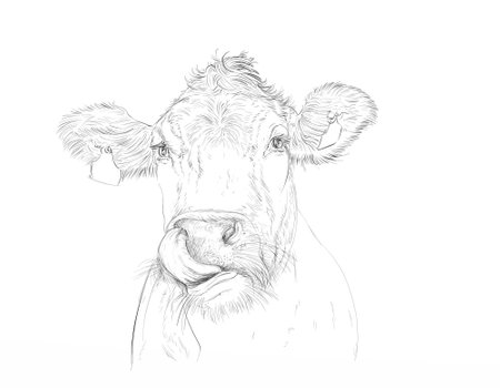 Hand drawn sketch of a cow. Vector illustration on white background.の写真素材