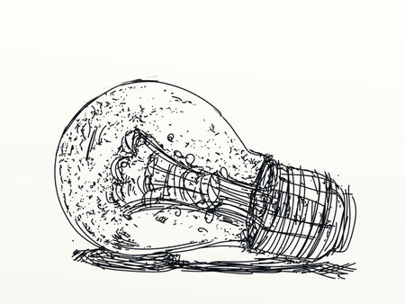 Hand drawn light bulb on white background. Sketch. Vector illustration.の写真素材