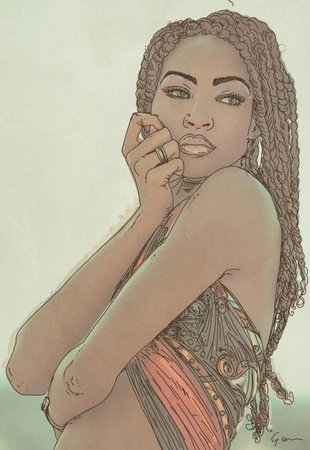 Sketch of a beautiful African American woman with dreadlocks.の写真素材