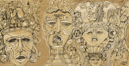 Ancient Egyptian hieroglyphs on ancient paper. Hand drawn illustration.の写真素材