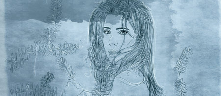 Sketch of a beautiful girl with long hair. Hand drawn illustration.の写真素材