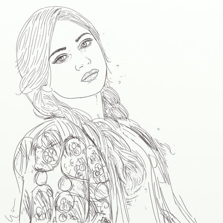 Sketch of beautiful girl with long hair. Vector illustration.