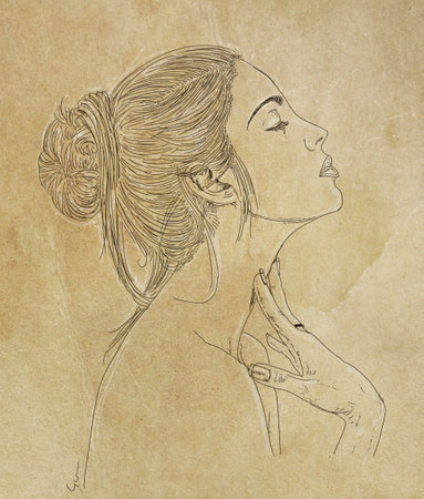 Sketch of a beautiful woman in profile. Hand drawn illustration.の写真素材