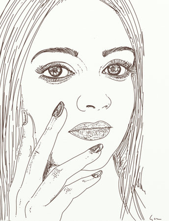 Beautiful young woman with long eyelashes. Hand drawn vector illustration.の写真素材