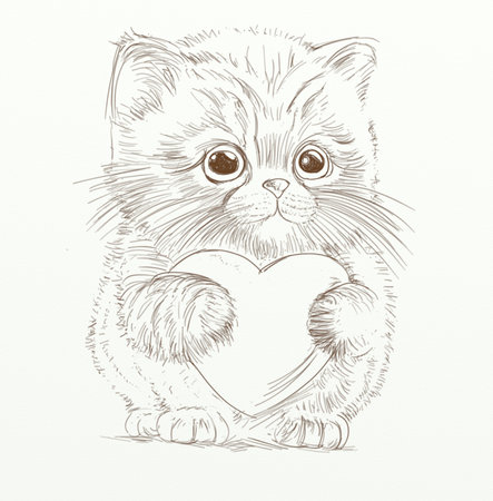 Cute cat with heart. Hand drawn sketch. Vector illustration.の写真素材