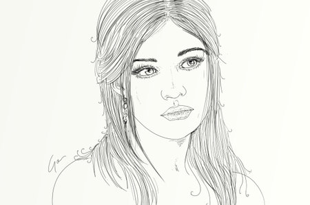 Portrait of a beautiful young woman. Hand drawn illustration.の写真素材