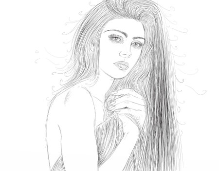 Sketch of a beautiful woman with long hair. Vector illustration.の写真素材