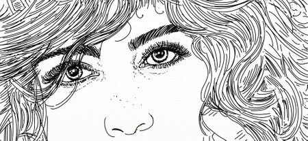 Portrait of a beautiful young woman. Hand drawn vector illustration.の写真素材