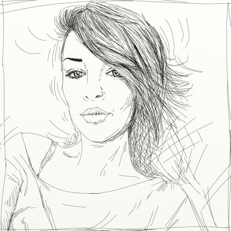 Sketch of a beautiful young woman with long hair. Vector illustration.の写真素材
