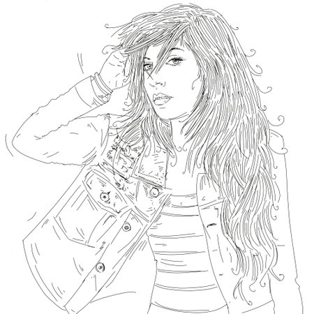 sketch of a girl with long hair, hand drawn illustrationの写真素材