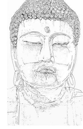 Sketch of buddha face on a white background.の写真素材