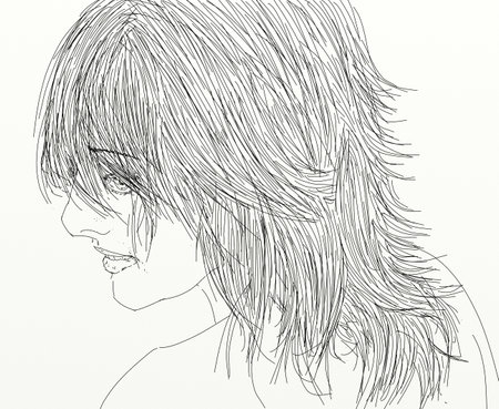 sketch of a beautiful young woman with long hair on white backgroundの写真素材