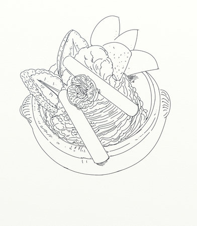 Illustration of a bowl of noodle with chopsticks on white backgroundの写真素材