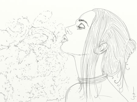 sketch of a beautiful girl in profile on a white backgroundの写真素材