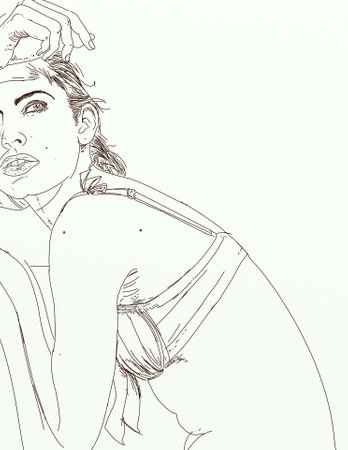Sketch of a beautiful woman in a swimsuit on a white backgroundの写真素材